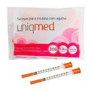 Seringa para insulina 0,3ml  com agulha 6mm X 31g  pcte com  10 unid  Uniqmed