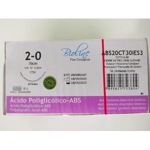Fio abs pga 2-0 ag3/8 cor3,0-70cm cx c/36 unid Bioline
