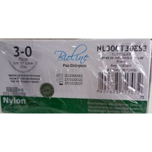 Nylon 3-0 ag3/8 cor3,0-75cm -cx c/24 unid Bioline