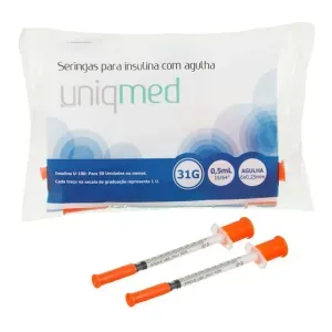 Seringa para insulina 0,5ml  com agulha 6mm X 31g  pcte com  10 unid  Uniqmed