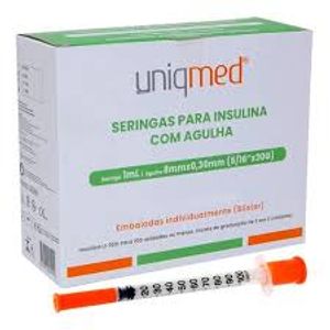 Seringa para insulina 1ml  com agulha 8mm X 30g blister Uniqmed