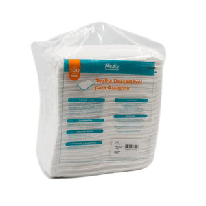 Toalha descartável para assepsia 50g 30cm x 35cm com 100 unidades Medix